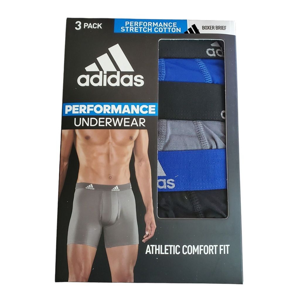 NEW Adidas Performance Men Stretch Cotton Boxer Brief‎ 3 Pack Large